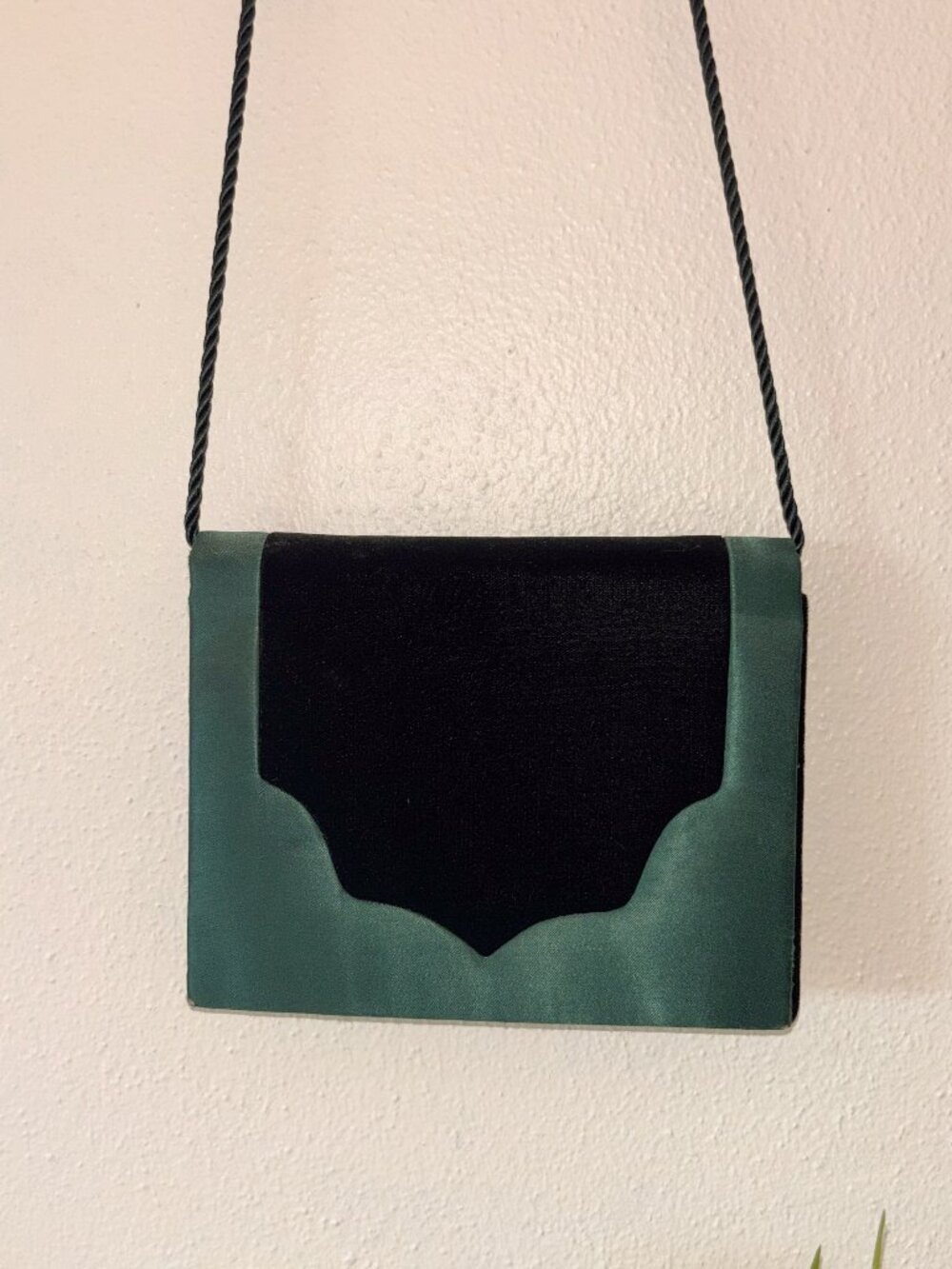 Vintage Green Velvet and Satin Crossbody Clutch